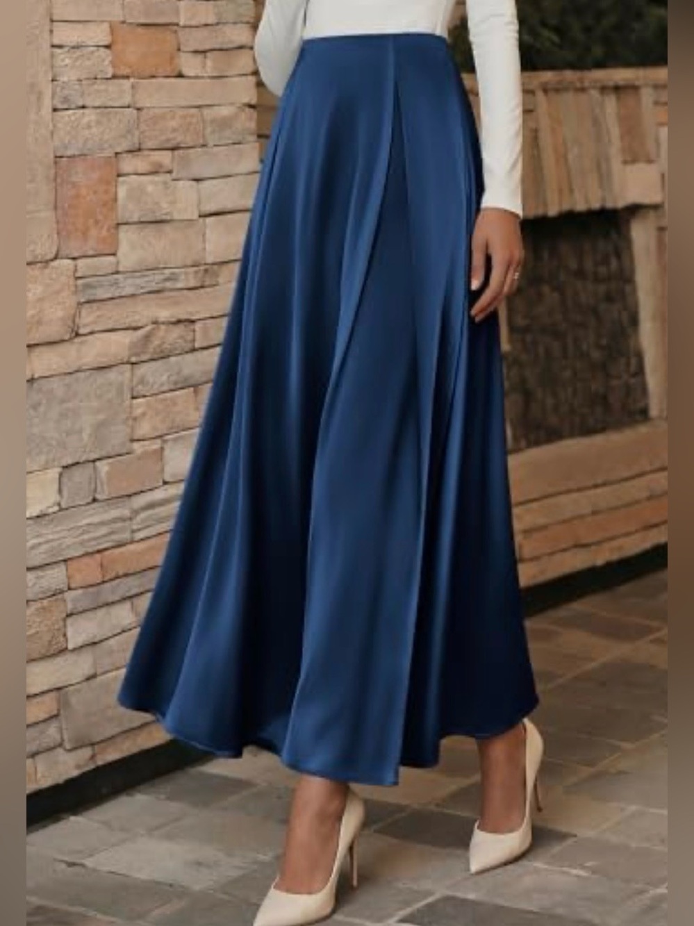 BTFBM Satin A-Line Maxi Skirt Navy
